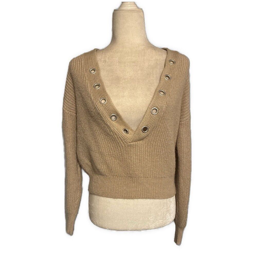 divided HM beige knit long sleeve Oversized crop v neck sweater Acrylic Xs